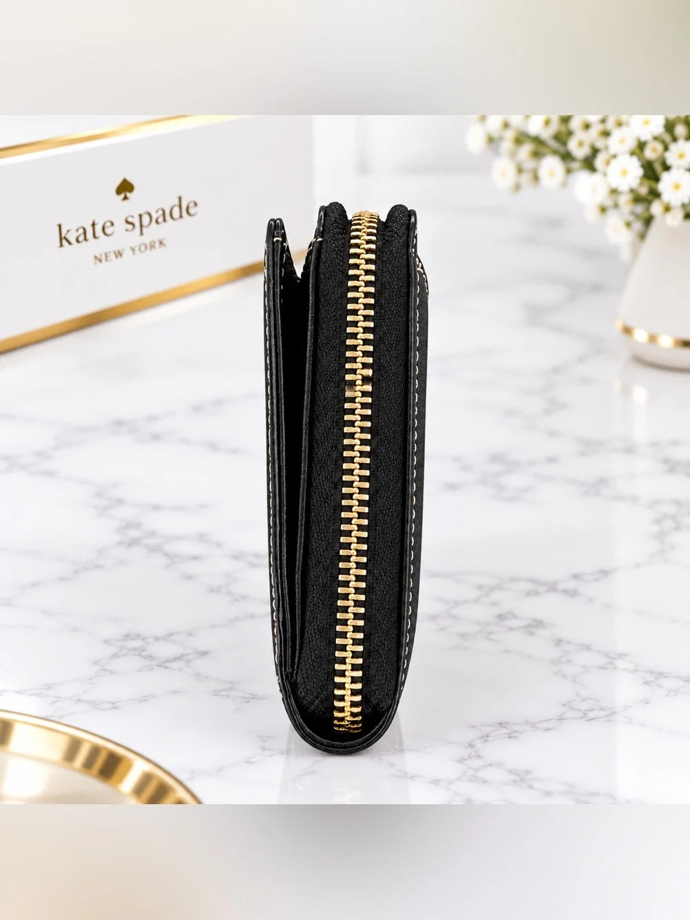 Kate Spade New York Black Pebble Grade Leather Wristlet Zippy Wallet